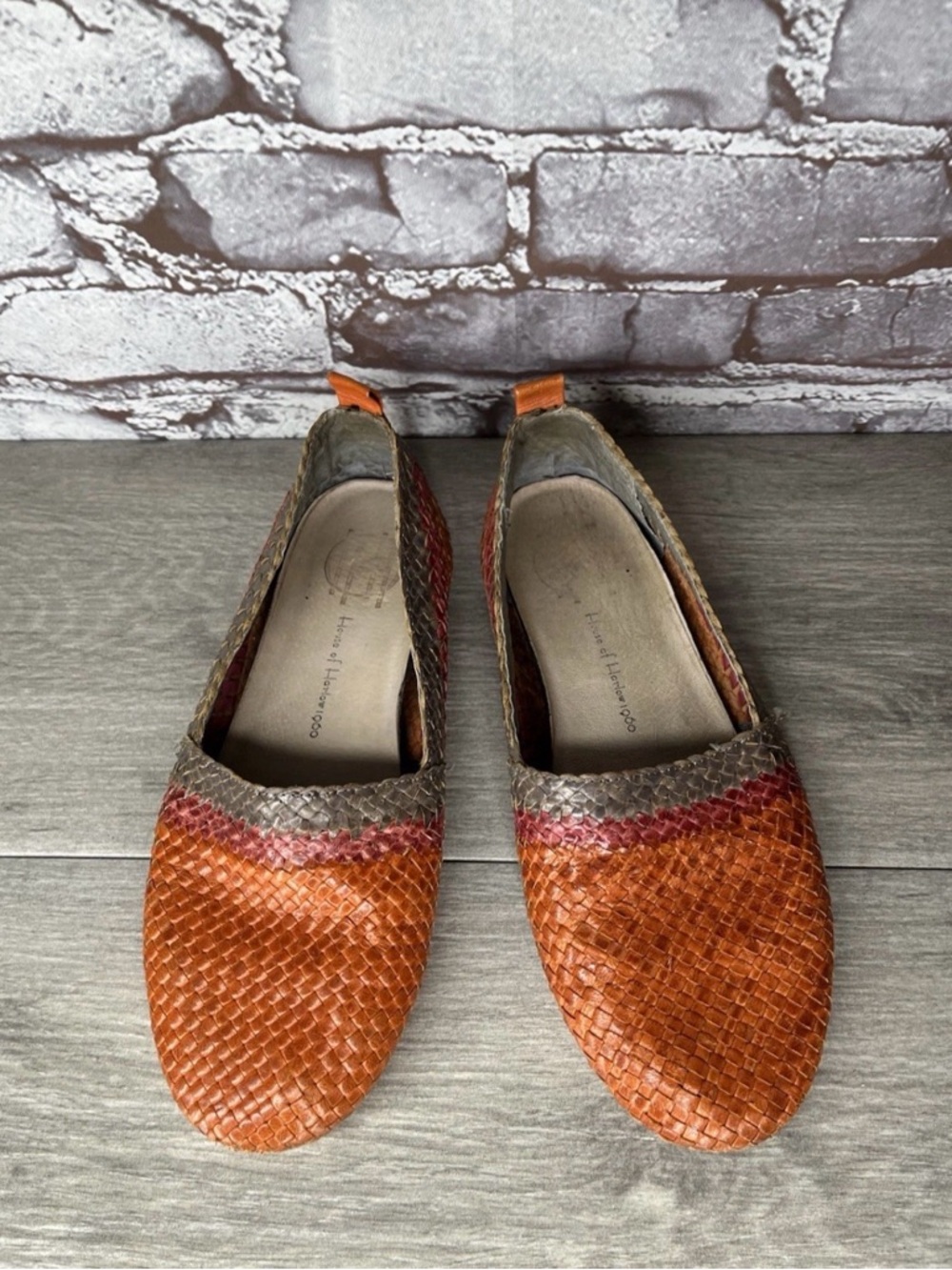 House Of Harlow 1960 Kye Orange Gray BasketWeave Leather Flats women 37EU/6.5US